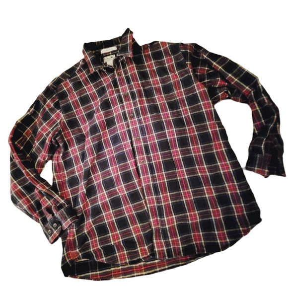 LL Bean Mens‎ Red Navy Blue Plaid Long Sleeve Casual Button Up Shirt Size 48 - Picture 2 of 5